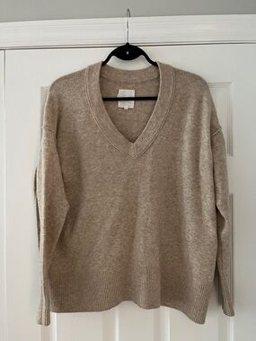 aerie Neutral Beige Ladies V-Neck Knit Sweater